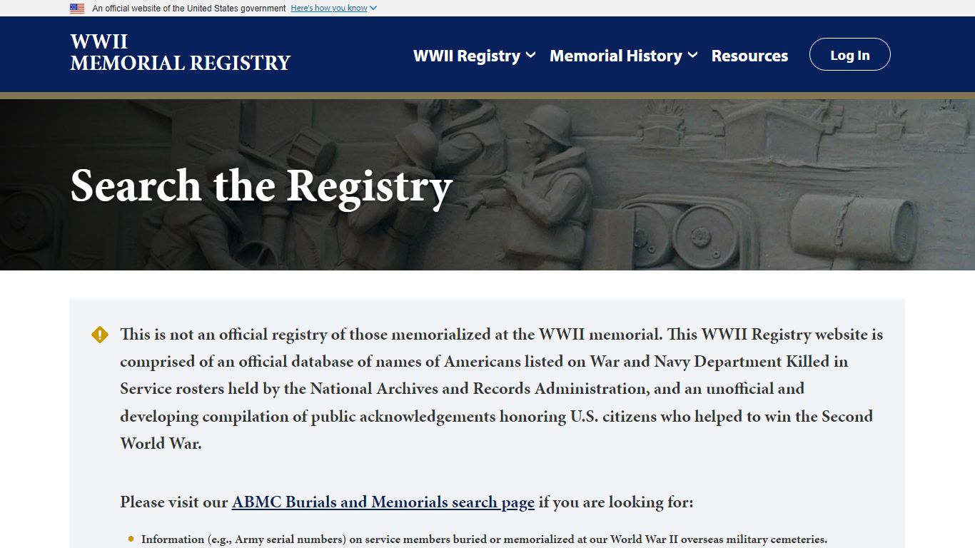 Search the Registry - WWII Memorial Registry
