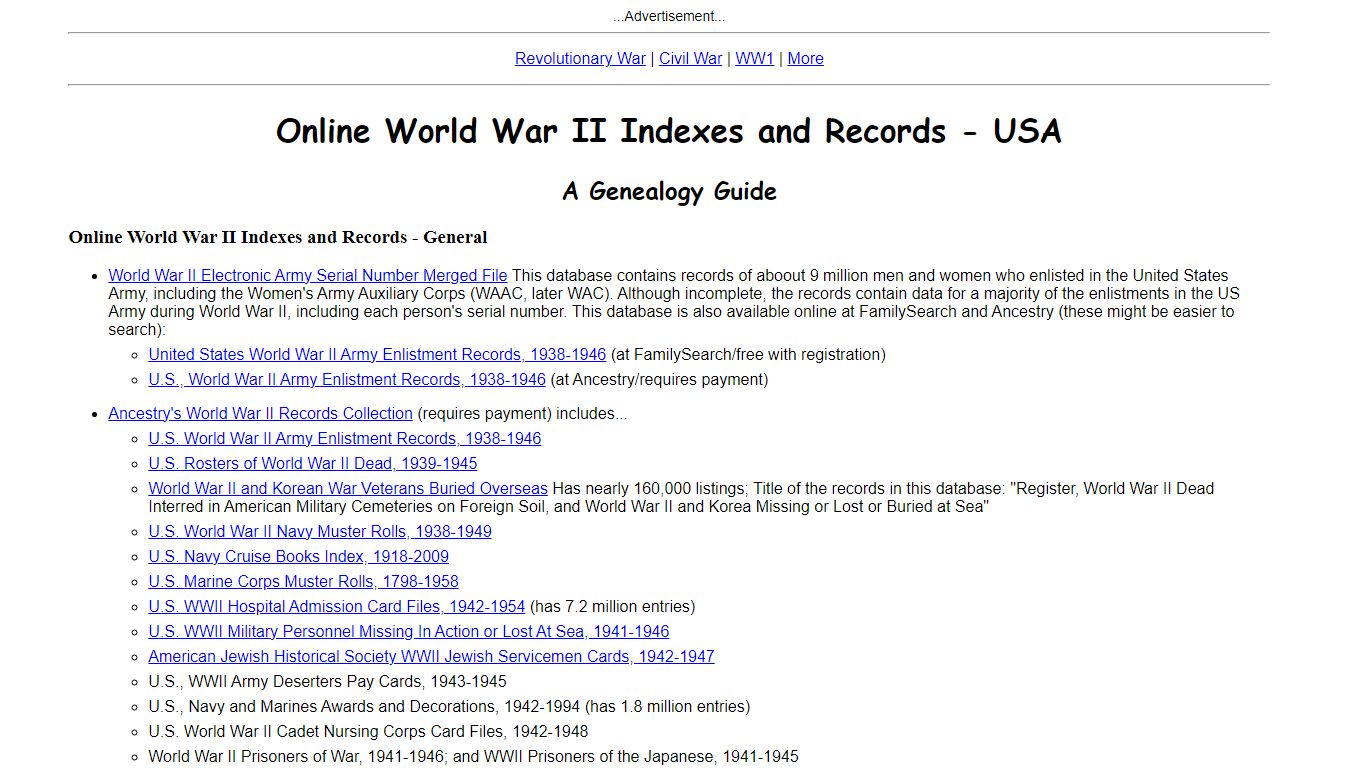 Online World War II Indexes and Records - WWII (USA)